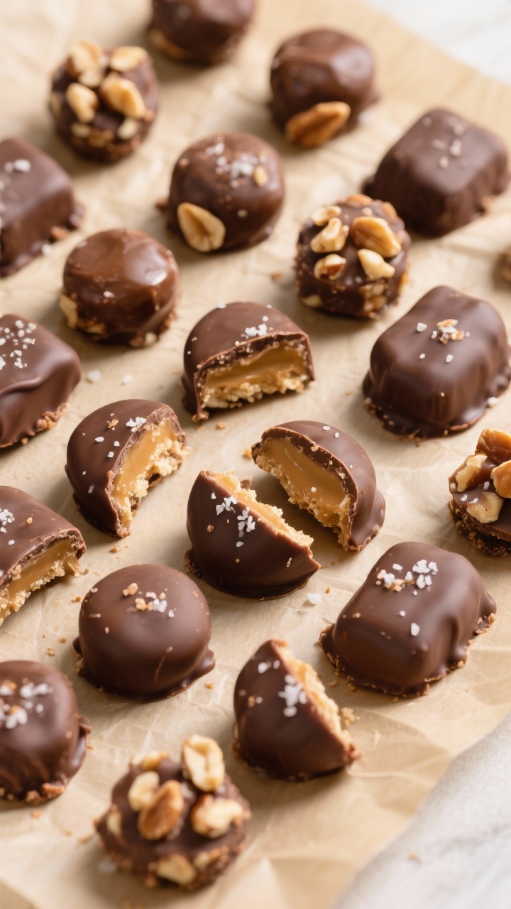 Tasty top view: Overhead shot of fully set Maple Nut Goodies arranged on a parchment-lined sheet, a 