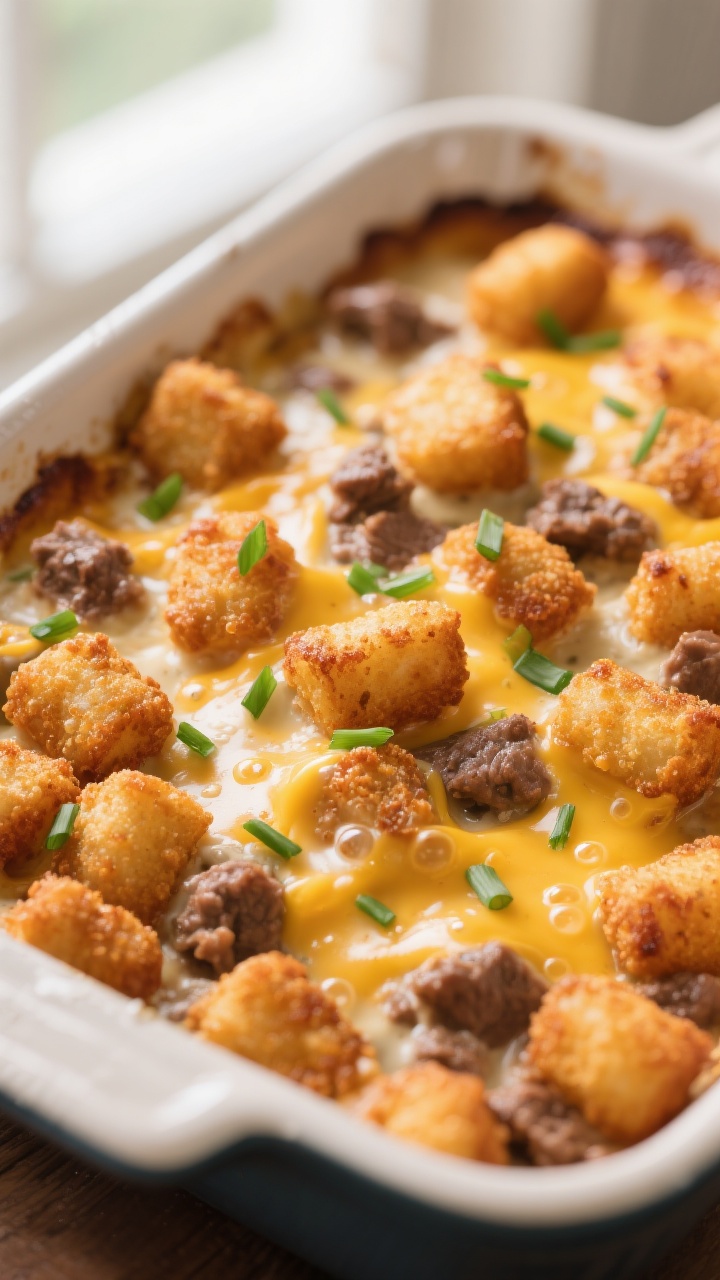 Close-up detail: A tight, shallow-depth-of-field shot of the casserole just out of the oven, showing