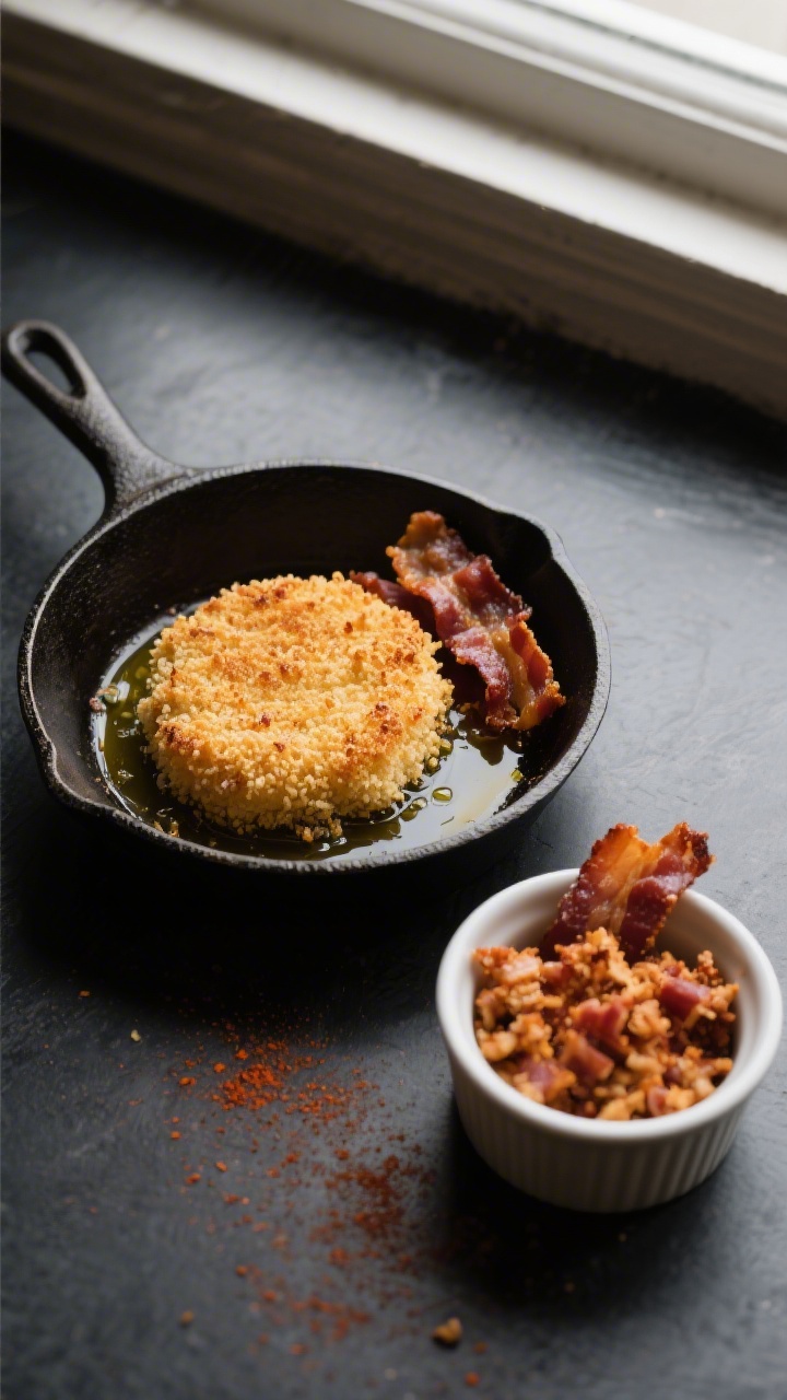 Cooking process: Golden panko toasted in a small skillet with a sheen of olive oil, finished and coo