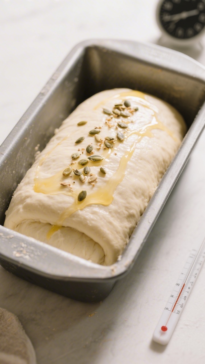 Cooking process: Shaped loaf of Greek Yogurt Bread after the second rise in a greased 9x5-inch loaf 