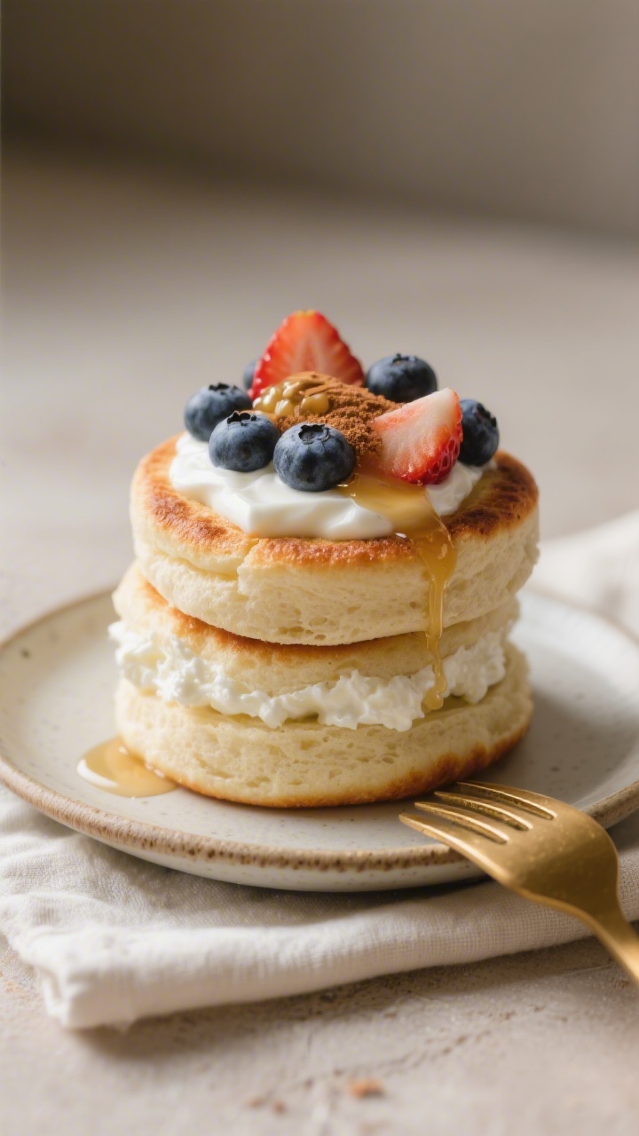 Final dish presentation: Sweet Cinnamon variation of Cottage Cheese Cloud Bread stacked and slightly